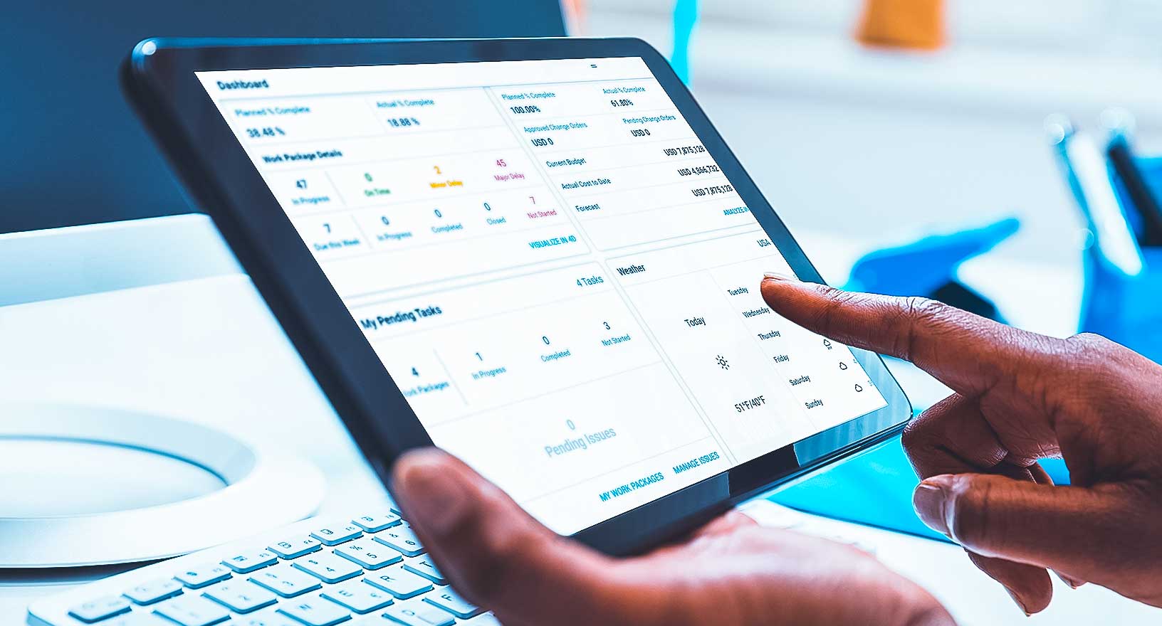 Software dashboard displayed on tablet computer 