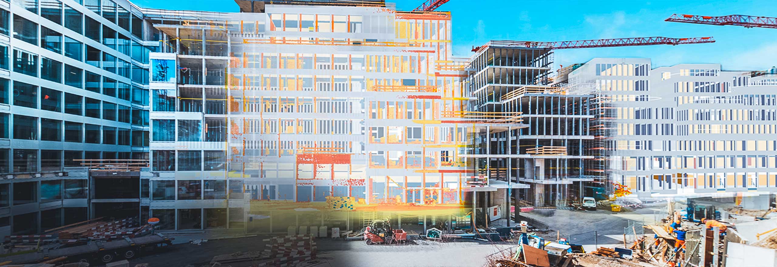 写真と3Dモデリングを融合させた高層ビル建設現場  