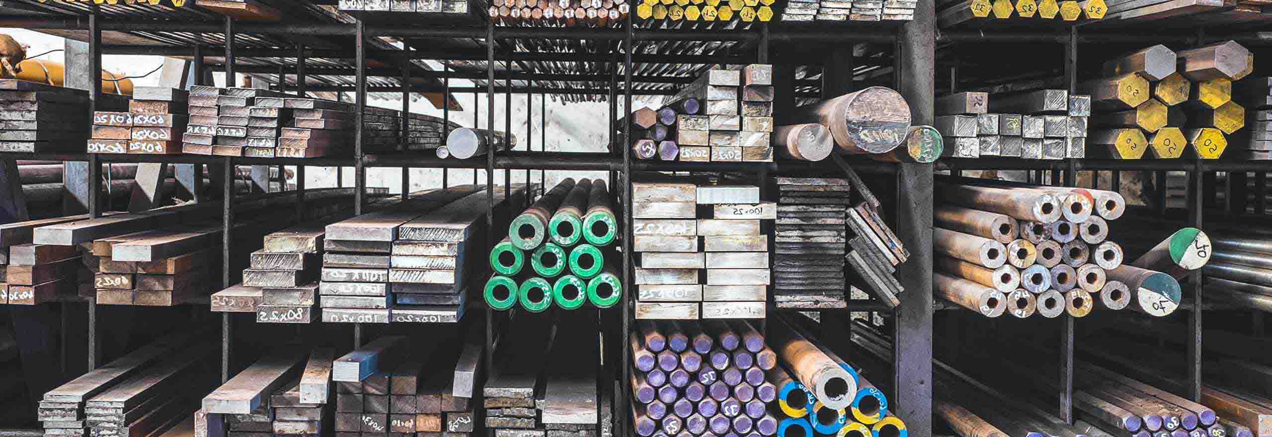 Stacked metal parts in a warehouse